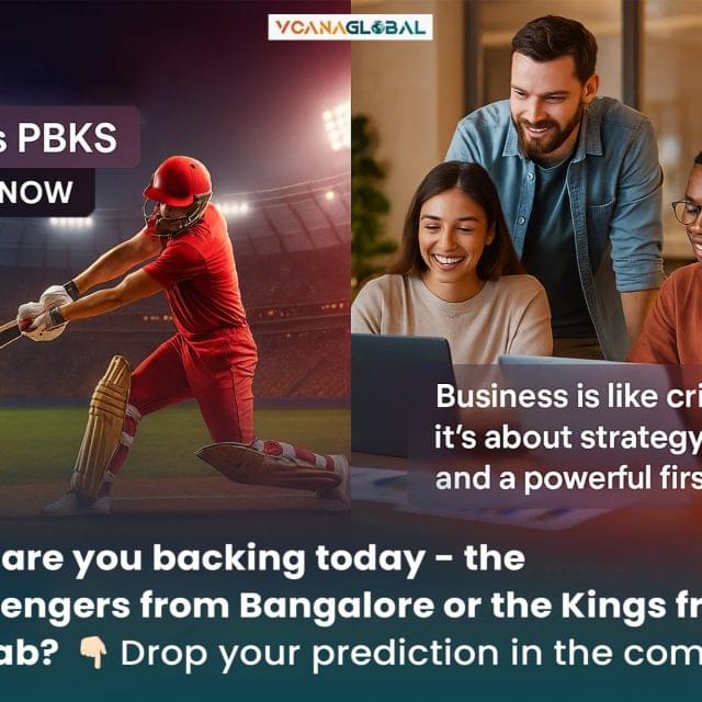 RCB is at the crease — and the action is on! 🔥

The battle between Royal Challengers Bangalore and Punjab Kings is heating up, and RCB has started strong with the bat!

At Vcana Global, we know that just like in cricket, your first innings in business sets the tone. It’s about starting smart, building momentum, and staying focused under pressure.

💡 Whether you're launching a website, building a brand, or scaling up — timing, teamwork, and tech make all the difference.

📣 So tell us:
Who are you backing today — the challengers from Bangalore or the kings from Punjab?

👇 Drop your prediction in the comments!
Let’s see who hits it out of the park — on the pitch and in business.

#RCBvsPBKS #IPL2025 #VcanaGlobal #LiveMatchBuzz #CricketAndBusiness #GameOn #WinningTogether #DigitalFirst